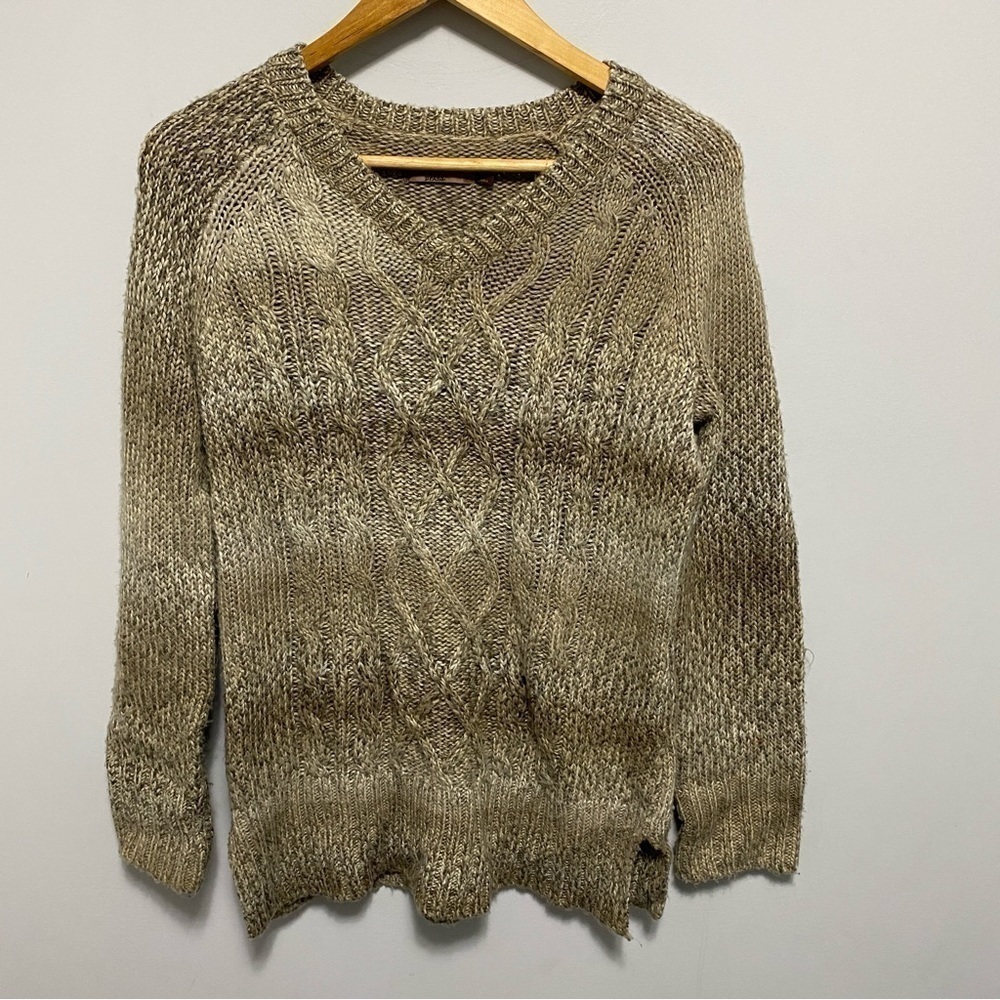 PrAna Sweater Womens Medium Leisel Cable Knit Argyle Ombre Striped Cozy V-Neck